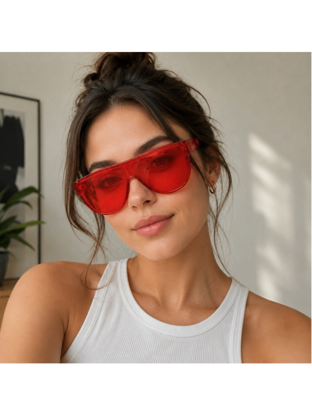 Retro Red Shield Sunglasses Oversized Futuristic Visor Style Glasses